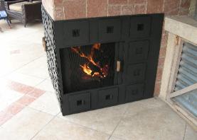 fireplace with side doors open