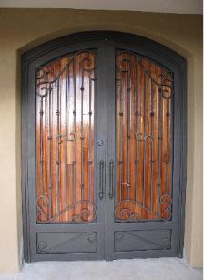 double courtyard gate with mahogany panels